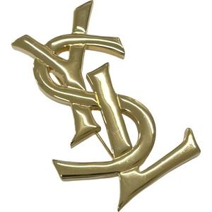 Yves Saint Laurent logo motif brooch corsage gold plated GP